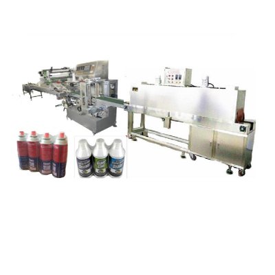 Collective Bottles or Cans Automatic feeding and shrink packing machine (Double-screw-rod feeding and grouping device and vertical end sealer)